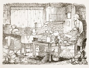 En tendens til å la oppvasken ligge til senere, illustrasjon fra 'Pont: An Account of the Life and Work of the great Punch artist'